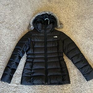 North face 550 Gotham Down Women's Puffer Jacket Medium Black Hooded Fur